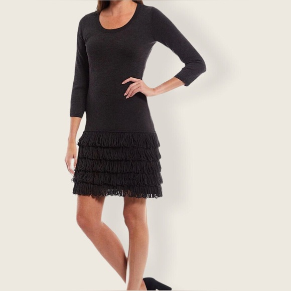 Calvin Klein fringe-skirt sweater dress in grey size large EUC - Picture 9 of 11